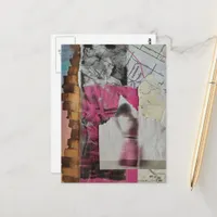 woman in pink abstract collage postcard