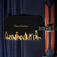 Black gold city skyline business name script luggage tag