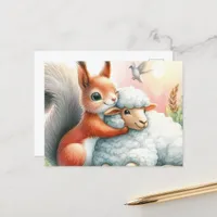 Cute Squirrel Hugs a Sheep Postcard