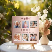 Guest book birthday photo collage rose gold