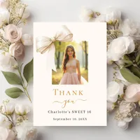 Sweet 16 photo bow cream thank you card