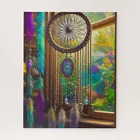 Pretty Dreamcatcher in Window Purple Boho Jigsaw Puzzle