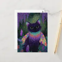 Adorable Funny Black Cat Fairy Postcard