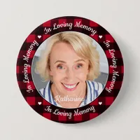 In Loving Memory Red Plaid Custom Photo Memorial Button