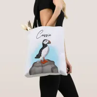 Personalized Cute Hand drawn Puffin Tote Bag