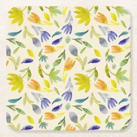 Rustic Watercolor Floral Garden Botanical Square Paper Coaster