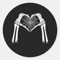 Skeleton Hands Cobweb Heart (White) Classic Classic Round Sticker