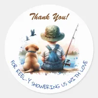 A Little Fisherman | Thank You Boy's Baby Shower Classic Round Sticker