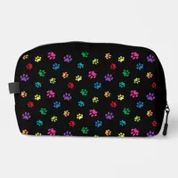 Cute Colorful Paw Prints Pattern Black Dopp Kit