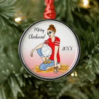 Personalized  Back Yard Chicken Hobbyist Christmas Metal Ornament