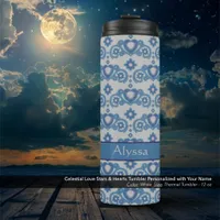 Celestial Love Stars Hearts White Light Blue Thermal Tumbler