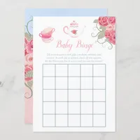 Pink Roses Floral Tea Party Baby Shower Baby Bingo Invitation