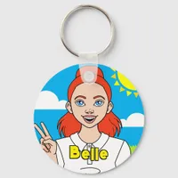 Redhead Cartoon Girl School Student Name Keychain