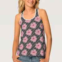 Pink Flowers And Stripes Tank Top