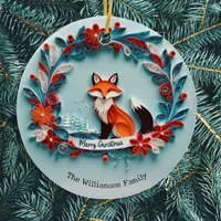 Elegant Winter Fox Nature Themed Merry Christmas Ceramic Ornament