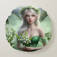 Beautiful May Fairy in Lilies of the Valley Round Pillow