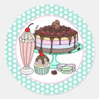 Cake, Cupcake, Milkshake and Macaroons   Classic Round Sticker