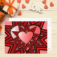 Pink Hearts in Red Abstract Design Postcard