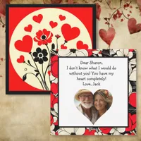 Beautiful Red Black Floral Vintage Valentine's Day Holiday Card