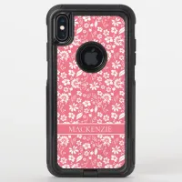 Modern Blush Pink Spring Flower Pattern Monogram OtterBox Commuter iPhone XS Max Case