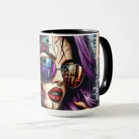 Colorful Abstract Pretty Lady with Purple Hair Mug