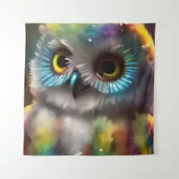 Fluffy Cute Colorful Owl Tapestry