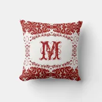 Modern Tribal Batik Monogram White Red Cushion