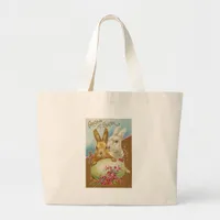Rabbit Easter Greetings Vintage Large Tote Bag