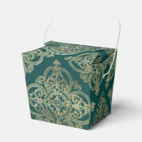 Teal and Gold Ironwork Pattern Favor Boxes