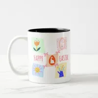 Easter Egg Hunt Wavy Checkerboard Bunny Brunch Bow Two-Tone Coffee Mug