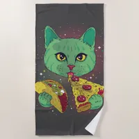 Taco and Pizza Cosmic Space Cat Beach Towel