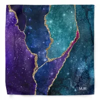 Agate Blue Purple Aqua Gold Veins Monogram Bandana