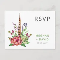 Rustic Boho Succulent Cactus Greenery Wedding RSVP Invitation Postcard