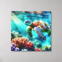 Keeping in Touch  | Sea Turtle Swimming Canvas Print
