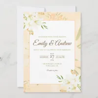 Peach White Lily Modern Floral Watercolor Wedding Invitation