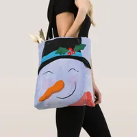 Smiling Snowman Watercolor Winter Christmas Tote Bag