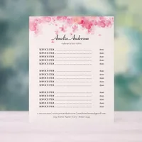 Pink Flowers Beauty Stylist Service Price List Acrylic Sign