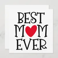 Best Mom Mum Ever Red Heart Black Text Holiday Card