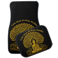 Intricate Gold Buddha Surrounded by Lush Foliage Car Floor Mat