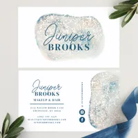 Icy Teal Social Media Glitter Watercolor Business Card