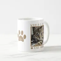 World's Best Cat Dad Paw Print Name Pet Photo Gold Coffee Mug