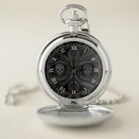 Goth Gray Ornament with Skull Pocket Watch