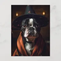 Adorable Boston Terrier Halloween Postcard