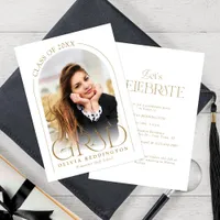 Modern Minimal Arch Photo Gold Graduation Party Invitation