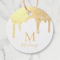 Chic Gold Sparkle Glitter Drips Monogram Foil Favor Tags
