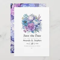 Silver, Icy Blue and Lilac Floral Wedding Save The Date