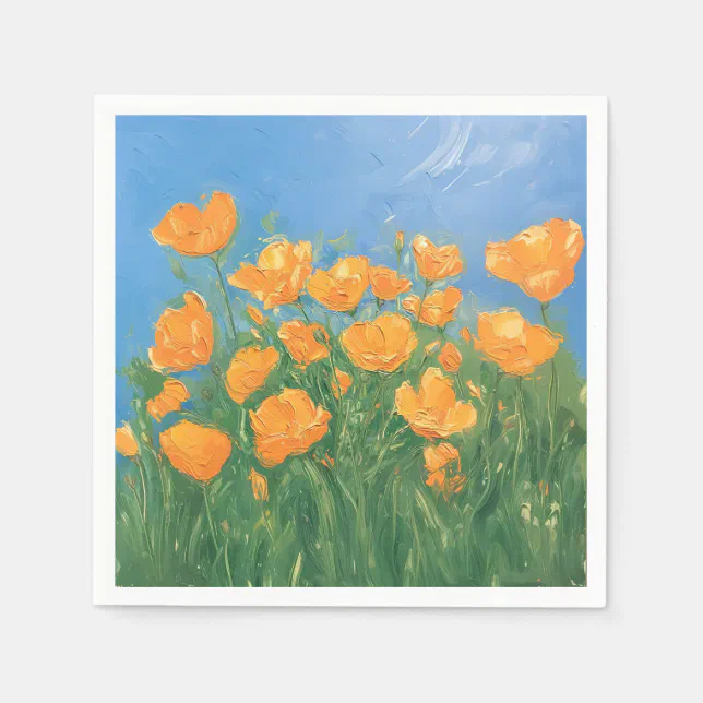 California Poppy Field Sky Impressionist Painting Napkins