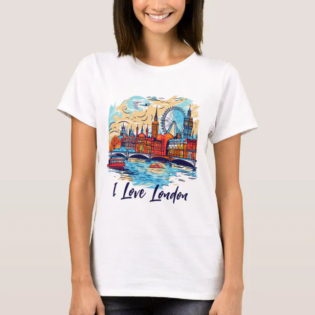 Cool Sketch London Skyline Landmarks Illustration T-Shirt