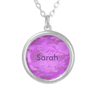 Custom Name Camouflage Pastel Purple Abstract Silver Plated Necklace