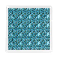 Abstract Blue Leaves Acrylic Tray